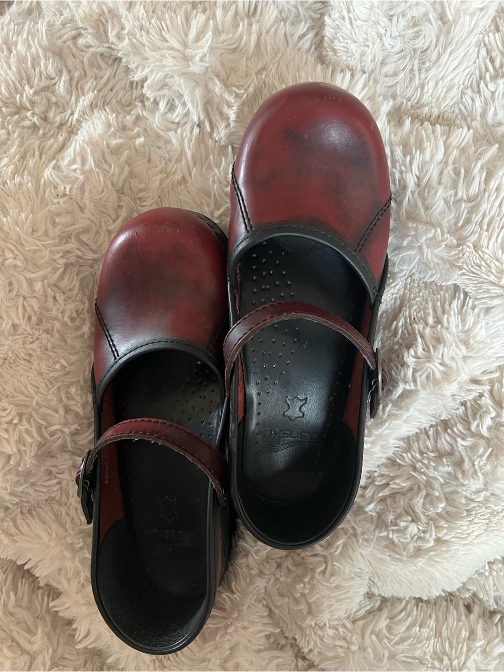 Red Leather Mary Jane Clog Shoes